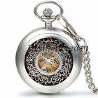 Mens Mechanical Silver Tone Steampunk Pocket Watch Skeleton Retro Chain Luxury