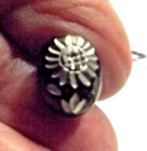Antique Black Glass Button - Incised Sunflower  Silver Luster  Oval  4216 