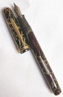  Vintage Onward Fountain Pen Brown With Shimmering Gold Lines Celluloid 14kt Nib