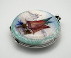 Art Deco Sail Boat Compact Sterling Silver Guilloche Enamel Birmingham 1930