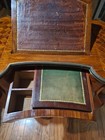 Antique Louis Xv Inlaid Ova Tulip  Wood Ladies Desk Secretary With Leather Trim