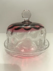 Antique Hobbs Brockunier Rubina Glass Thumbprint Domed Butter Cheese Dish