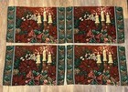 Vintage Christmas Tapestry Placemats Set Of 4 Holiday Poinsettia Pinecone Candle