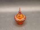 L e  Smith Vintage Indiana Honey Amberina Glass Hen On Nest Salt Candy Mini Dish