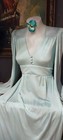 Vtg  Romantic  Cottagecore Dress   Flattering  Lace Detail  Heavenly Blue grn M