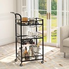 Black Bar Cart With Wheels  Wine Rack   Glass Holder     Modern Mini Serving Car