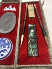 Vintage Oriental Calligraphy Set W   Silk Case - Great Condition
