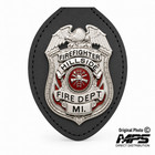 Perfect Fit Universal Oval Leather Badge Holder With Belt Clip     Made In Usa