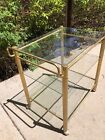 Vintage Gold Metal Rolling Bar Cart With Glass Shelves - Midcentury Modern