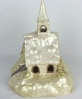 Vintage Ceramic Winter Christmas Village Church  Hand Painted Pearl White Gold