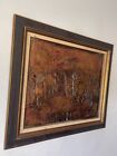 Great Antique Cowboy Abstract Copper Wall Sculpture Old Vintage Western Horses