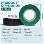 9 Rolls Coloured Electrical Tape - Professional White Black Red Multicolor