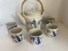 Chi Kiang Chinese Porcelain Tea Pot   5 Cups Set Blue And White Bamboo Tea Set