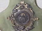 Rare Antique French Onyx   Brass Holy Water Font Onyx Plaque Christ Signed 1900s