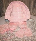 Pretty Delicate Knit Baby Doll Outfit Pink For Reborn Or Newborn Infant Baby