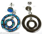 Blue Fire Opal Inlay Solid 925 Sterling Silver Dangling Post Earrings
