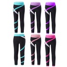 Us Kids Girls Figure Skating Colorblock Stretchy Ice Skating Pants Sport Bottoms