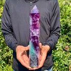 4 6lb  Natural Rainbow Fluorite Obelisk Quartz Crystal Wand Point Gem Healing