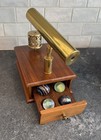 Vintage Brass Kaleidoscope Music Box Marble Drawer Wood Base Works