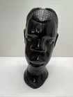 2 Vtg 7    Ebony Wood Hand Carved African Tribal Figure Bust Statue Head Pair
