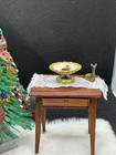 Miniature Dollhouse Christmas Floral Faux Porcelain Footed Metal Bowl  c1