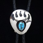 Vintage Navajo Native American Bear Paw Bolo String Tie Sterling   Turquoise 38 