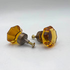 Vintage Amber Glass Cabinet drawer Knobs Octagon Crystal Dresser Pulls