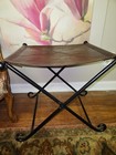 Vtg Antique Leather Saddle Hand Forged Wrought Iron Folding Bench Stool See Pic 