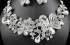 Sexy Flower Austrian Rhinestone Crystal Necklace Earrings Set Prom Silver N815