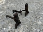 Antique Cast Iron Owl Andirons Pair Fireplace - 14  Tall X 19  Deep