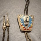Men s Western Shield Thunderbird Bolo Tie Silver Blue Red Adjustable