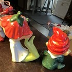 Vintage Googley Eyes Ceramic Pixie Elf Figurines  Red Hats Green Christmas Japan