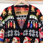 Ugly Fair Isle Christmas Sweater Holiday Cardigan Santa Snowmen Size Xl Black