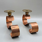 Vintage Mid-century Copper And Brass Serpentine Candlestick Holders Set Of Two