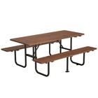 72  Brown Rectangle Steel Frame Picnic Table Seats 4-6 People W  Umbrella Hole