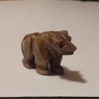 Vintage Zuni Fetish Carving Onyx Bear Red Eyes 