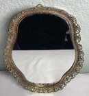 Vintage Vanity Tray Oval Mirror Gold Filigree 9 5  X 6 5  Light Scratches