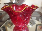 Huge Red Art Glass Centerpiece Bowl Chihuly Pilchuck Style 9x13  Confetti Blown