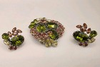 Vintage Rare Signed Vendome Topaz  Olive Green  Pale Yellow Brooch earrings