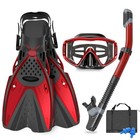 Mask Fins Snorkeling Gear For Adults Men Women  Panoramic View Ml xl 9-13  Red