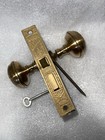 Antique Door Lock Set - Lock  Key Brass Knobs   Pressed Steel  Plates