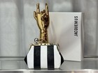 Women s Black   White Striped Coin Purse  Metal Frame Mini Kiss Lock Pouch