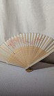 Vintage Japanese 9  Folding Hand Fan Silk Bamboo Tassel Floral Silver Edge