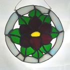 Stained Glass Panel Wall Hanging Window Decor 7 In Diameter Flower Blue Circle