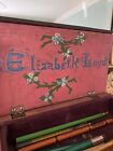 Antique Marquetry Wood Box Memory Treasure Pencil Sewing Inlaid Chevron Pattern