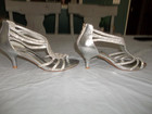 She Sole Silver Rhinestone Strappy Womens Open Toe Shoes size 8 jeweled Heel