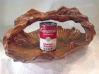 Antique Folk Art Solid One Piece Black Walnut Hand Carved Wood Basket