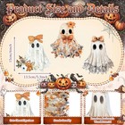 3 Pcs Cute Ghost Halloween Table Decorations Indoor  White Lace Floral Wooden Bl