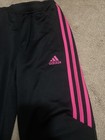 Adidas Girls Size M Black Track Pants Pink Stripe Clima Cool Zip Pockets  ankles