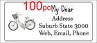 100 Personalised Return Address Label Custom Adhesive Sticker 56x25mm Bicycle